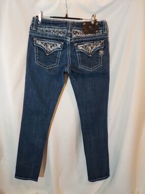 Miss Me Dark Blue Skinny Jeans with Embellished Back Pockets - 29"